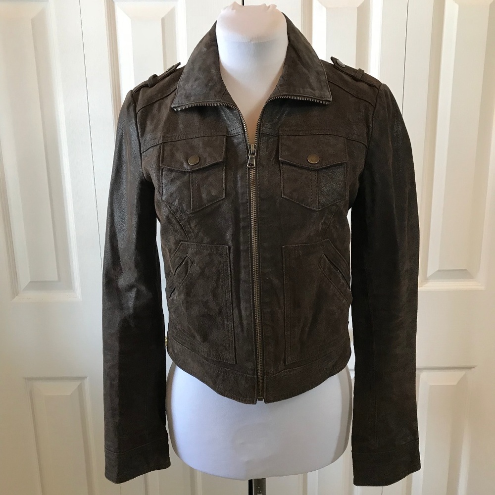 Levi's Brown Crop Leather Moto Jacket Coat XS